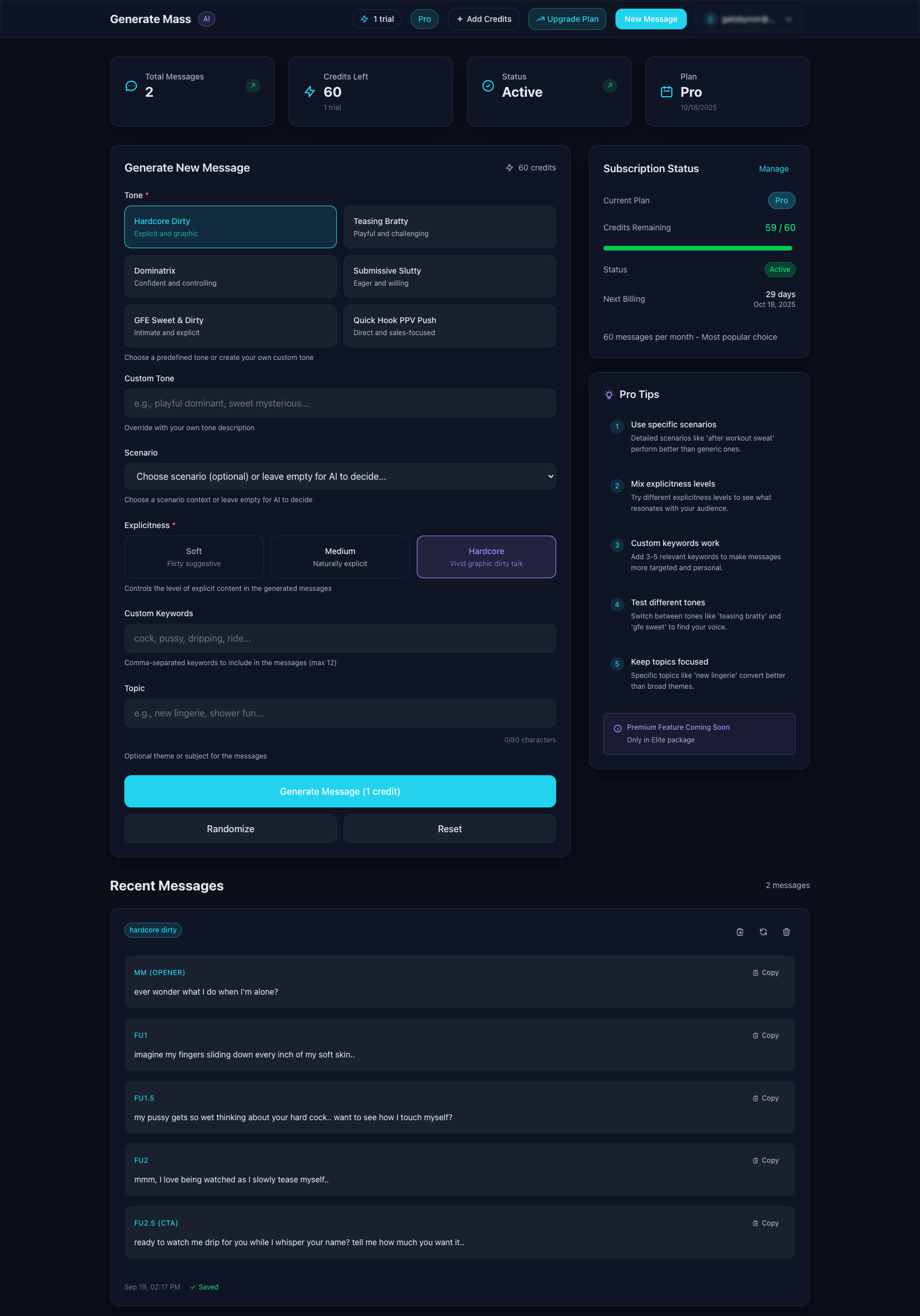 Generate Mass Dashboard Preview